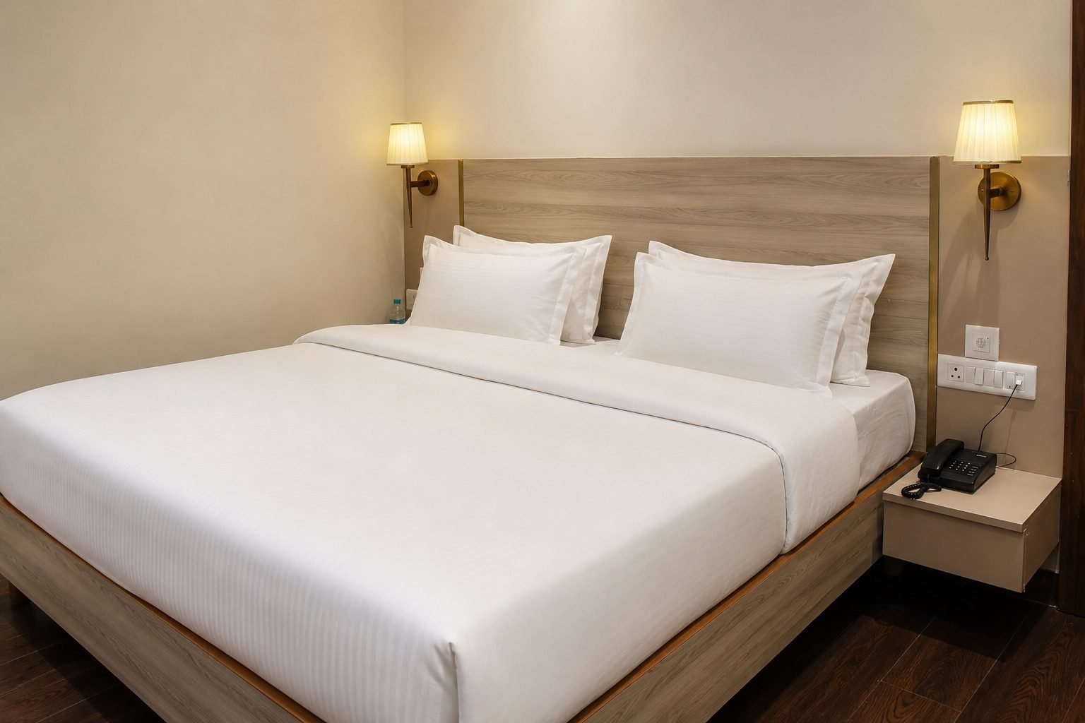 King bed with bedside lamps