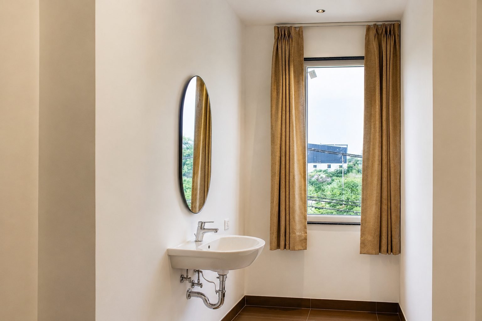 Bathroom window with curtains